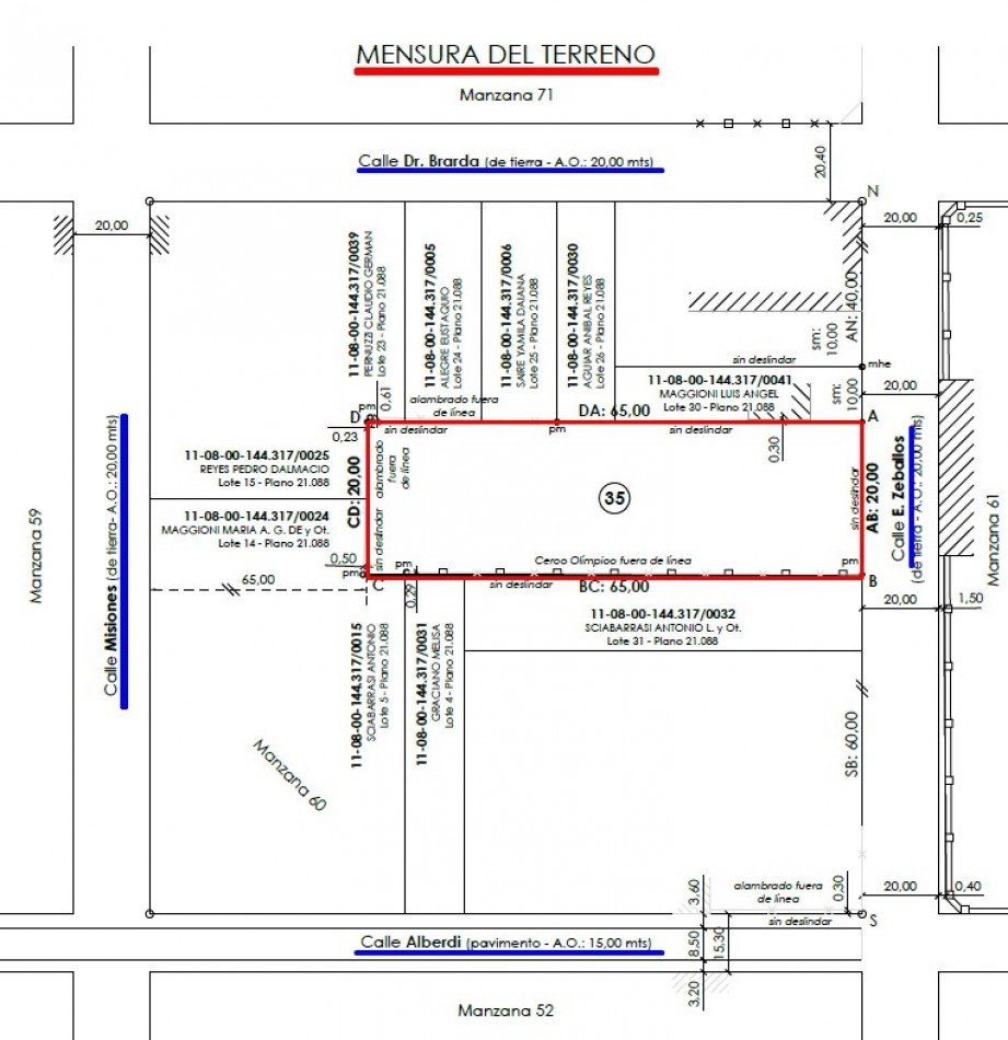 LOTE XL / 20 X 65 / A PASOS DE AV. 20 DE JUNIO!